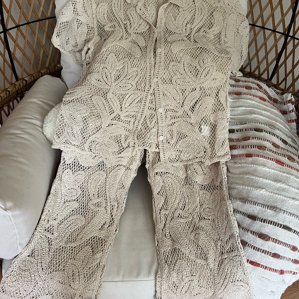 New Crochet Two-Piece Set | 100% Cotton Boho Matching Top & Pants